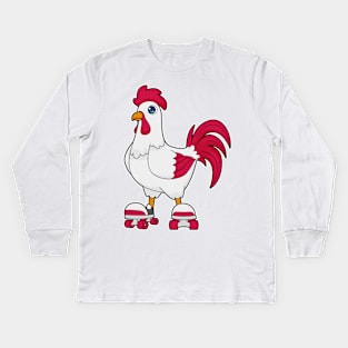 Rooster at Inline skating with Roller skates Kids Long Sleeve T-Shirt